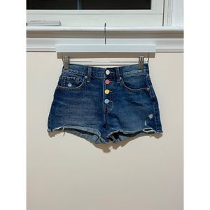 Old Navy Girls Size 14 Colorful Pastel Button Up High Waist Jean Shorts Raw Edge